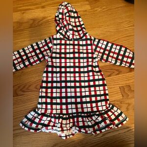 3T Monica + Andy ruffle hoodie sweatshirt dress in holiday plaid red and green